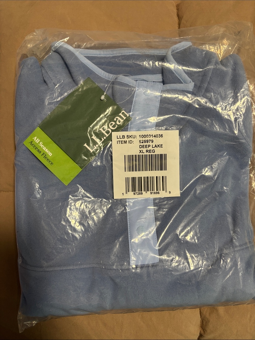 L.L. Bean Light Blue Fleece Henley Pullover